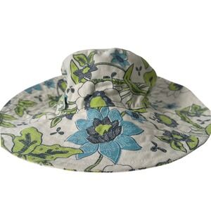 Hat Attack Bucket Hat Womens OS Blue Green Floral Cotton Wide Brim Sun Hat